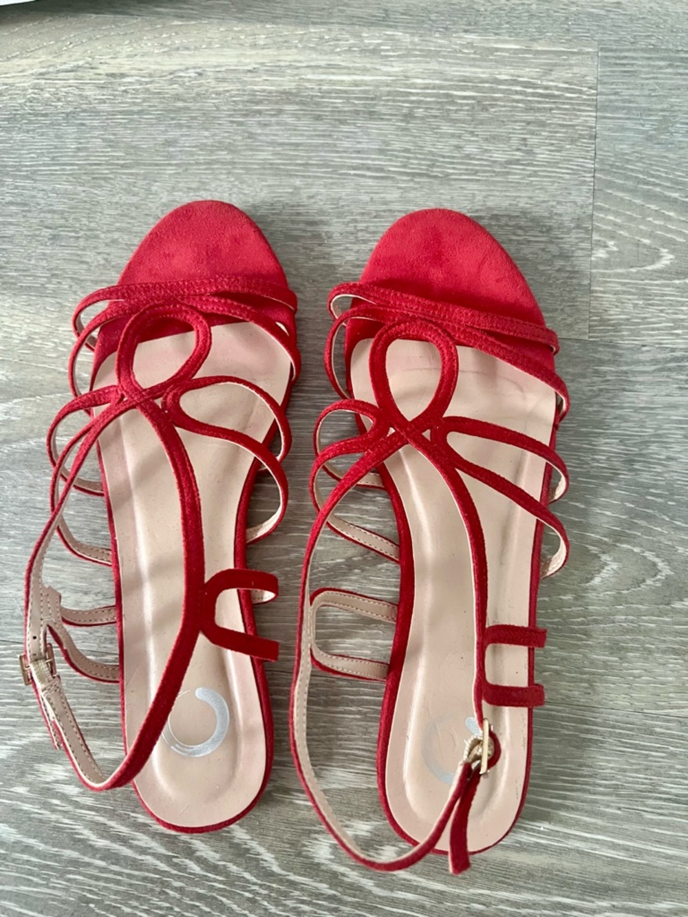 Journee Collection Red Suede Strappy Slingback Sandals Size 8 - Picture 8 of 9